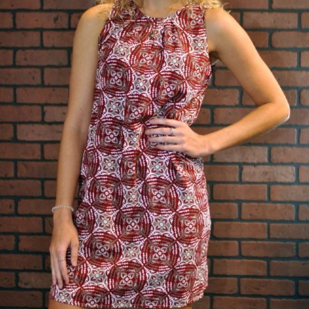 Sarah V-Back Shift Dress - Crimson/White